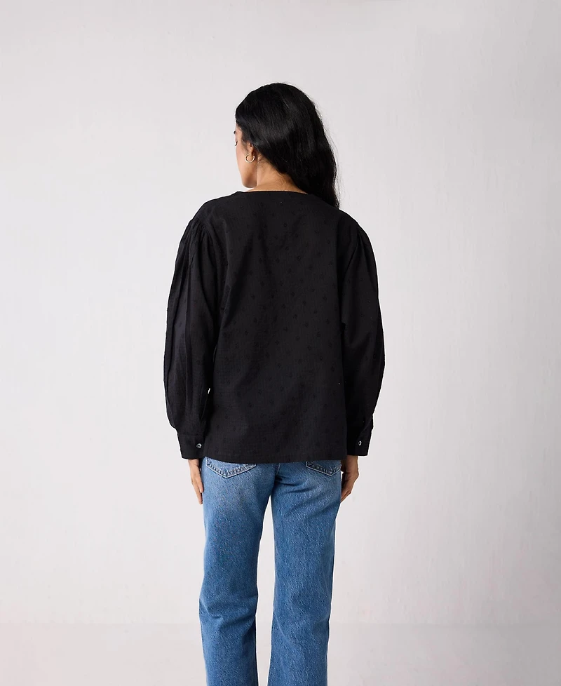 Reistor Women's Embroidered Shirt with Long Balloon Sleeves