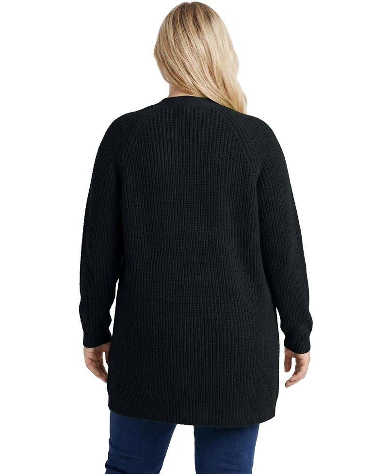 Woman Within Women's Within Button-Front Shaker Cardigan Sweater