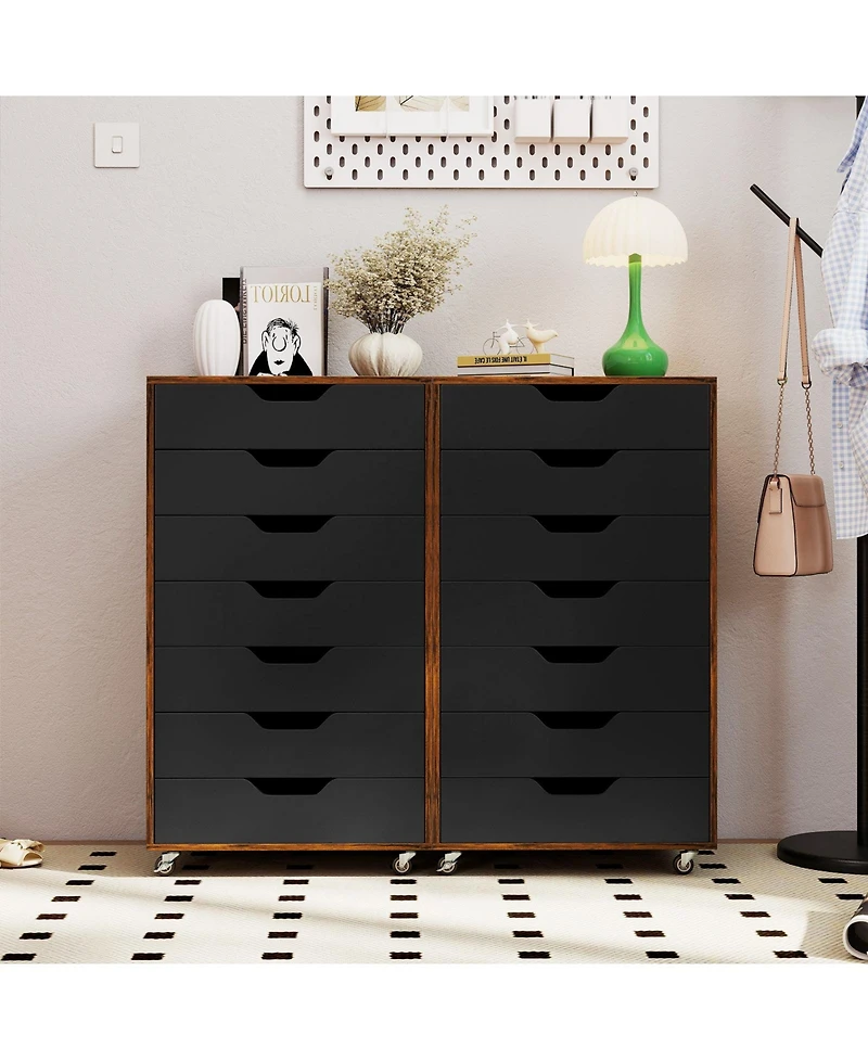 Slickblue Wooden 7-Drawer Chest with Lockable Wheels for Storage