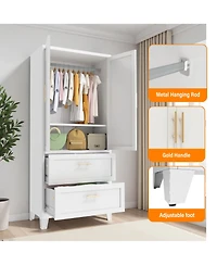 Rainsken Metal Wardrobe Cabinet, 71" Tall Armoire Wardrobe Closet with 2 Doors, 2 Drawers, Hanging Rod and Shelf, Storage Cabinet for Bedroom