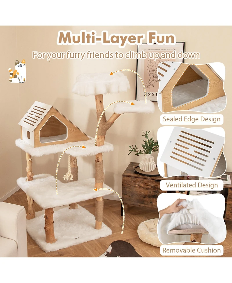 Cozito Cat Tree Solid Wood Modern Tower with Condo Perch
