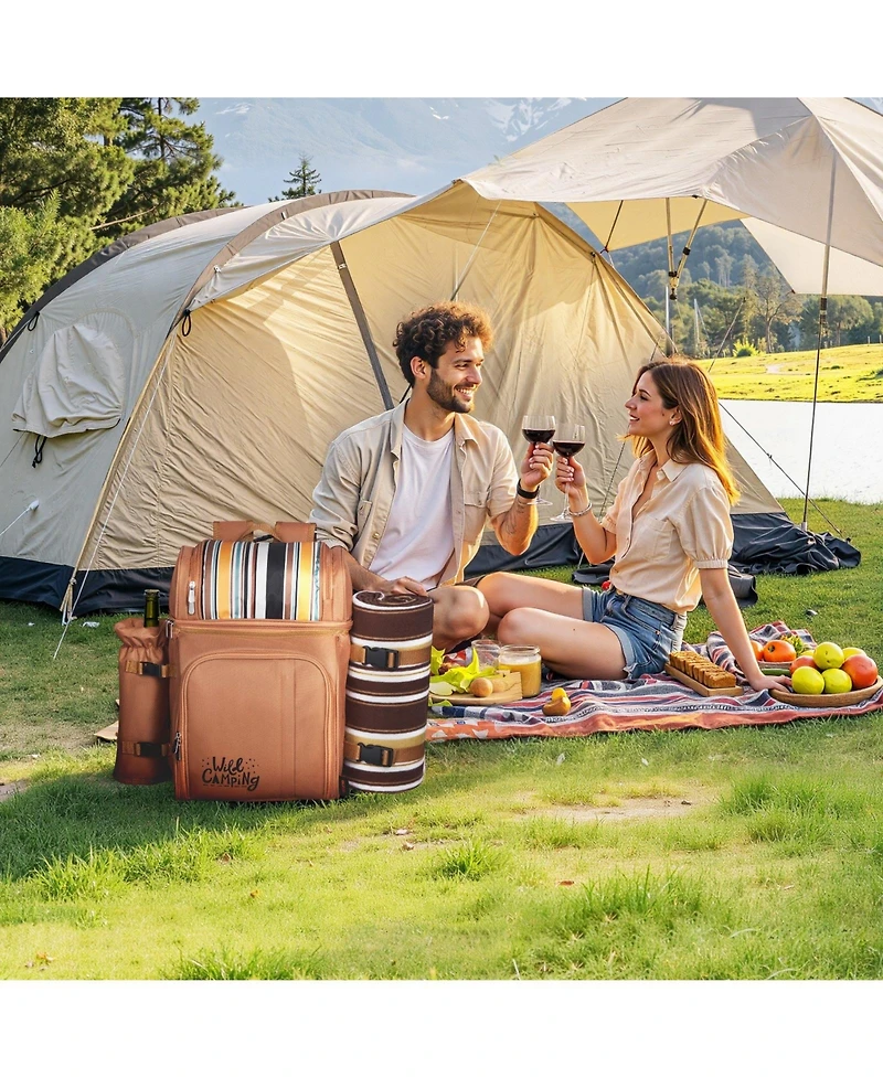 Mecale 4-Person Picnic Backpack with Insulated Cooler, Blanket and Tableware Set