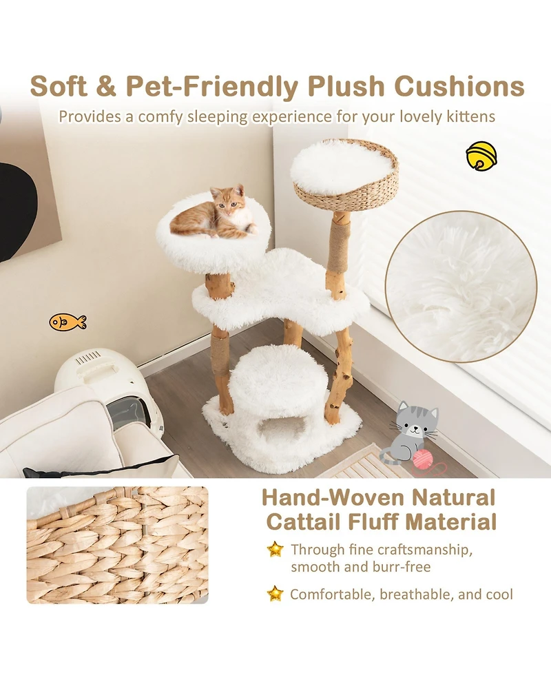 Cozito Cat Tower Solid Wood with Cattail Basket Bed for Indoor