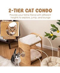 Cozito Cat Tree 2-Tier Small with Natural Bamboo Frame Dual Beds