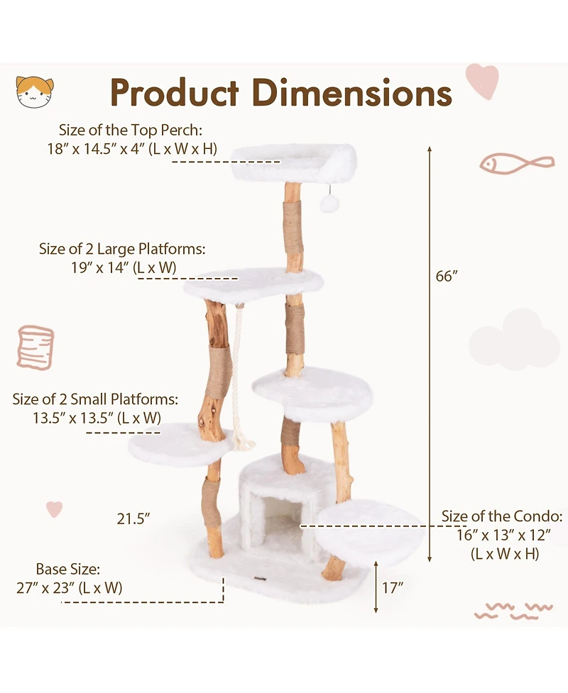Cozito Cat Tree Solid Wood Modern Tower with Condo Perch