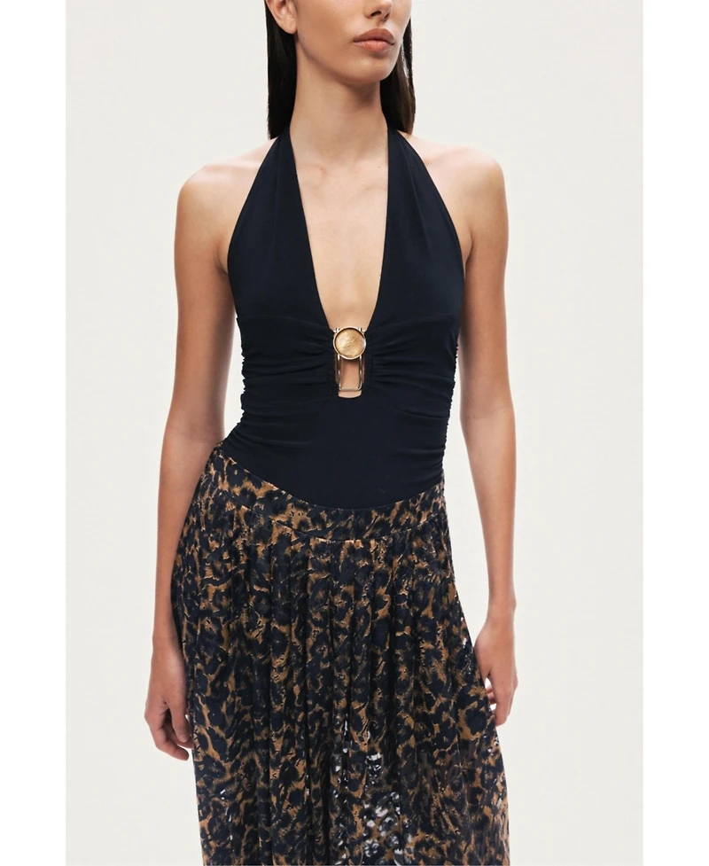 Nocturne Women's Deep V Halter Detail Blouse