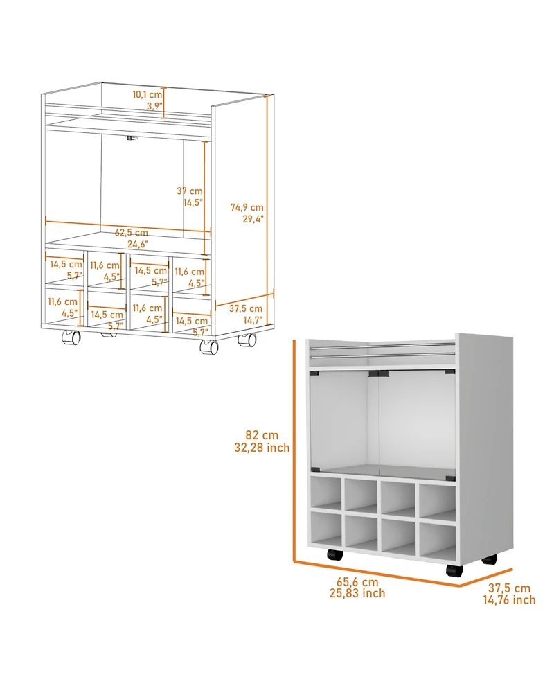 flynama 8-Bottle Rack Bar Cart with Double Glass Door Cabinet