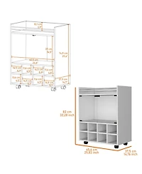 flynama 8-Bottle Rack Bar Cart with Double Glass Door Cabinet
