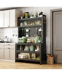 flynama 65" 5-Tier Kitchen Bakers Rack with Flip Door Cabinet, Microwave Stand Coffee Bar