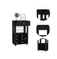 flynama Bar Cart with 12 Built-in Wine Rack, 8-Glass Rack and Spacious Drawer