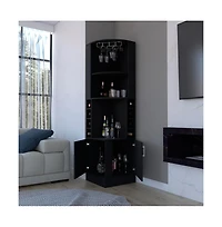 flynama Atanasio Corner Bar Cabinet for Living Room with 8 Wine Cubbies and Glass Rack