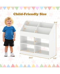 Sugift 3-Tier Kid's Bookshelf Toy Storage Organizer with Display Rack and 4 Compartments