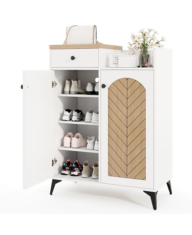 Sugift 2-Door Shoe Rack Organizer with Drawer and 6 Removable Shelves