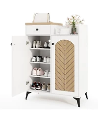 Sugift 2-Door Shoe Rack Organizer with Drawer and 6 Removable Shelves