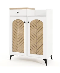 Sugift 2-Door Shoe Rack Organizer with Drawer and 6 Removable Shelves