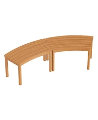 Sugift Outdoor Curved Acacia Wood Bench Set of 2 for Front Porch