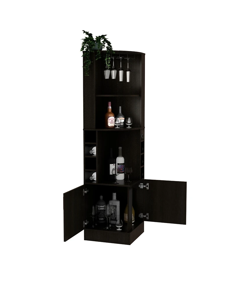 flynama Corner Bar Cabinet with 8 Bottle Cubbies, 2 Doors and 12 Wine Glass Rack