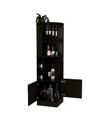 flynama Corner Bar Cabinet with 8 Bottle Cubbies, 2 Doors and 12 Wine Glass Rack