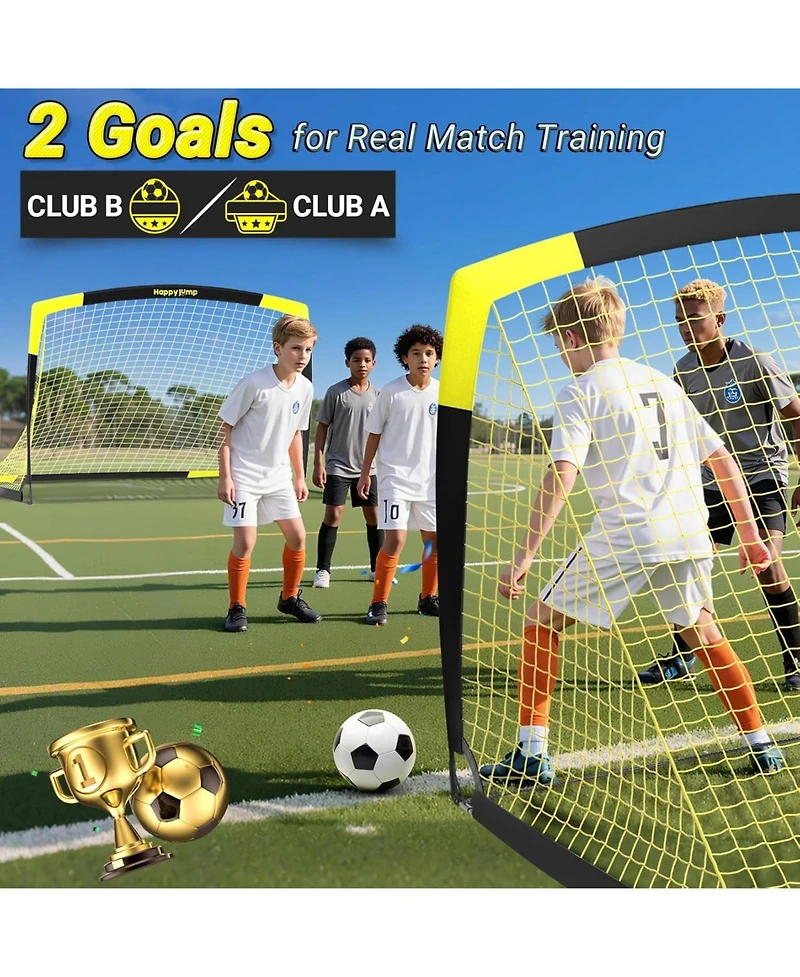 Bearwill 7x5 Ft Portable Soccer Goal with Target Board Agility Markers Pump Ball Training Bundle for Youth Players Ages 6 to 14