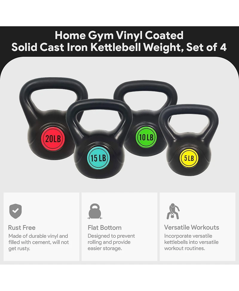 BalanceFrom Fitness Home Gym Vinyl Coated Solid Cast Iron Kettlebell Weight Set
