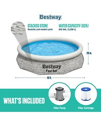 Bestway Fast Set 10' x 26" Stacked Stone Inflatable Swimming Pool Outdoor Set