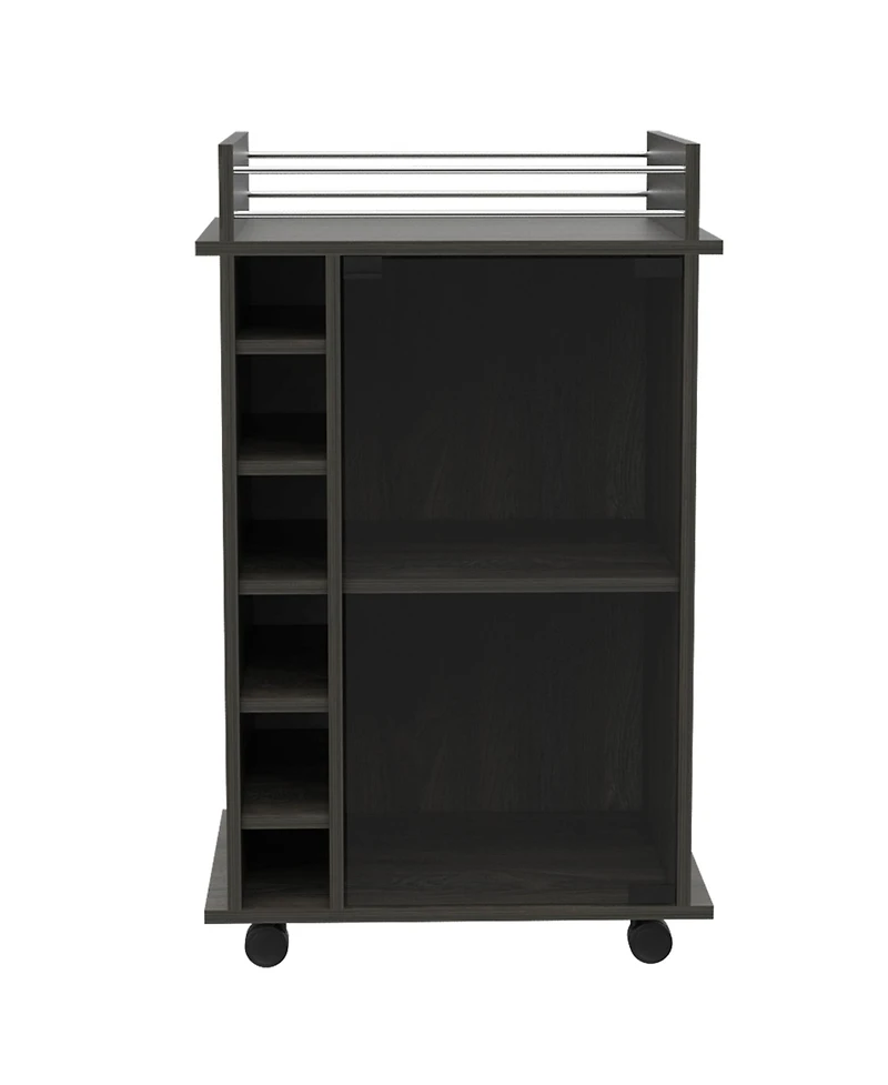 flynama Carbon Espresso 6-Bottle 3-Shelf Bar Cart with Glass Door Cabinet