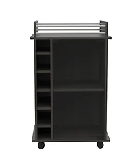 flynama Carbon Espresso 6-Bottle 3-Shelf Bar Cart with Glass Door Cabinet