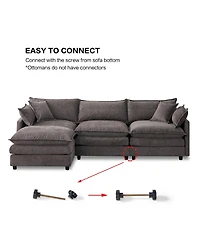 Rainsken L-Shaped Modular Sectional Sofa, 105" 3-Seater Convertible Chenille Couch with Removable Ottoman for Living Room Decor