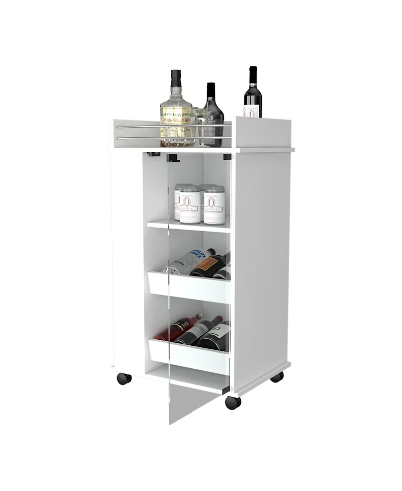 flynama Willow Park Glass Door Bar Cart with Bottle Holder and Casters