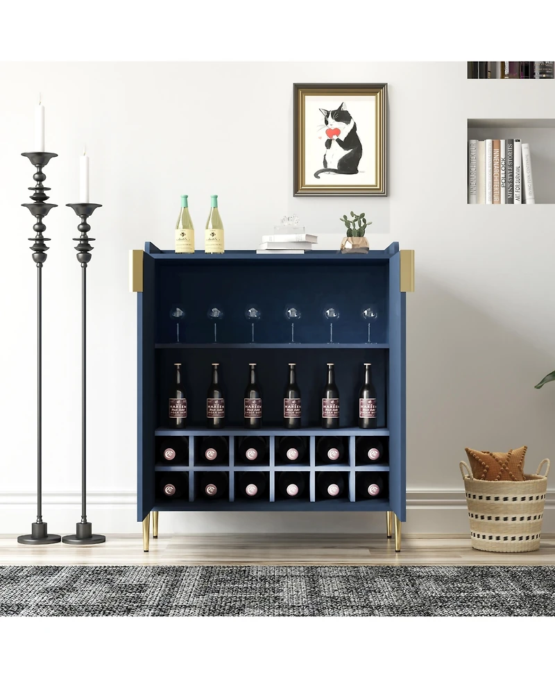 flynama Home Wine Bar Cabinet with Wine Rack and Adjustable Shelf