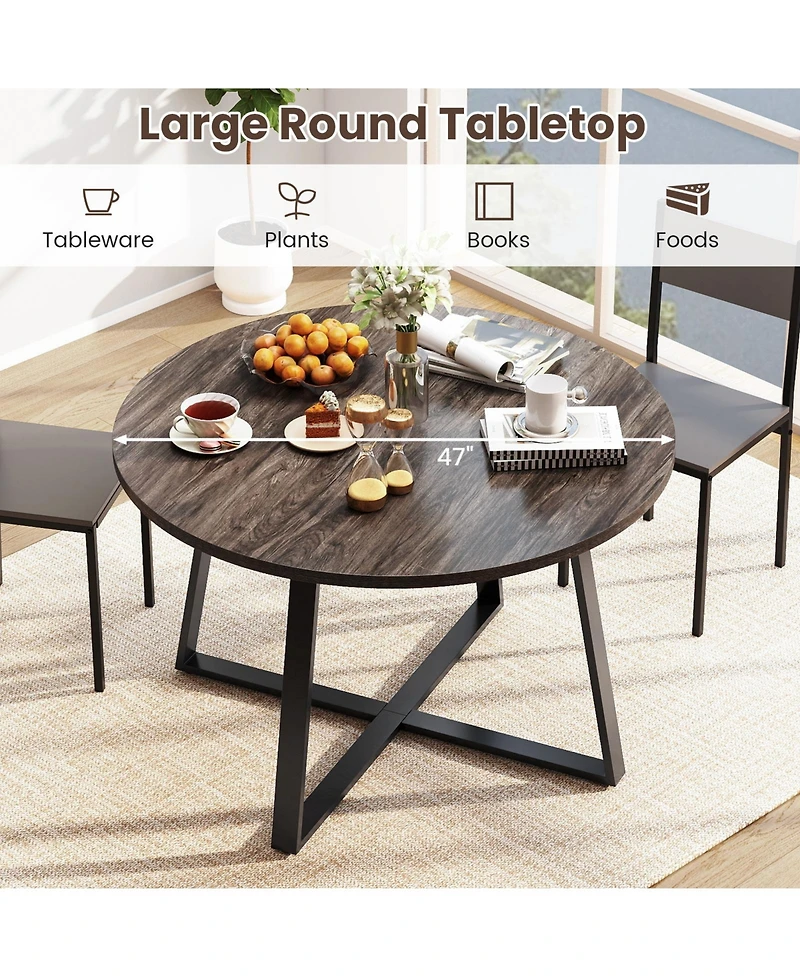 Sugift 47 Inch Round Dining Table with Stable X-shaped Base and Round Thickened Tabletop.