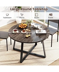Sugift 47 Inch Round Dining Table with Stable X-shaped Base and Round Thickened Tabletop.