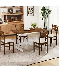 Sugift 55 Inch Dining Table for 4-6 People Rectangular Kitchen Table with Solid Wood Trestle Base.