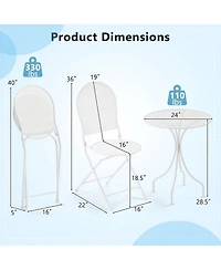 Sugift 3 Piece Metal Bistro Patio Round Table and 2 Folding Chairs Set