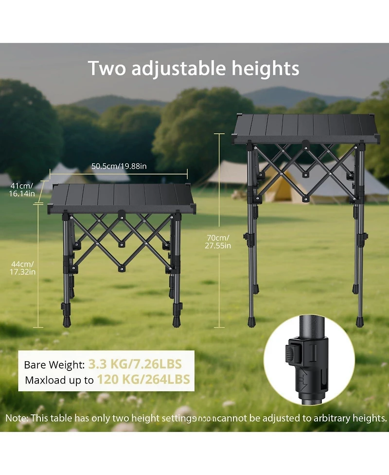 Gnuadz Folding Camping Table Aluminum Roll Top Adjustable Height Camping Outdoor Recreation Gear