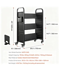 Yigii 3-Tier Rolling Book Cart, 330 lbs Capacity, Silent Casters, Easy Assembly