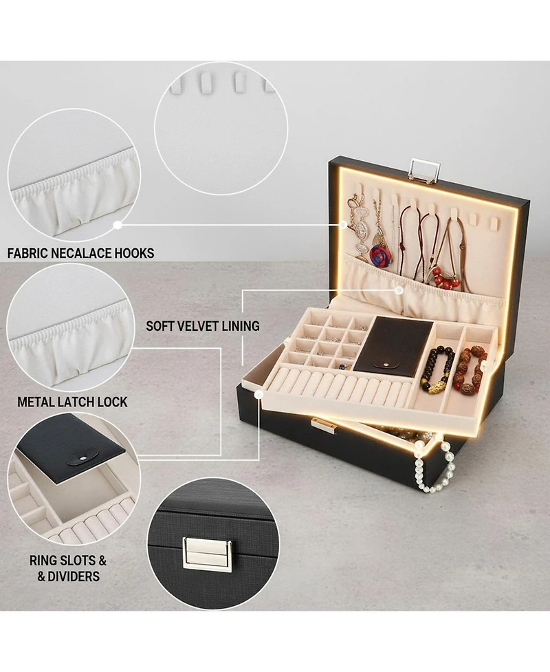 Yigii Travel Jewelry Organizer Pu Leather Storage Case Necklace Earring Holder Display Tray