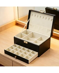 Yigii 3-Layer Faux Leather Jewelry Organizer Box Large Storage for Earrings Rings Necklaces Bracelets Watches