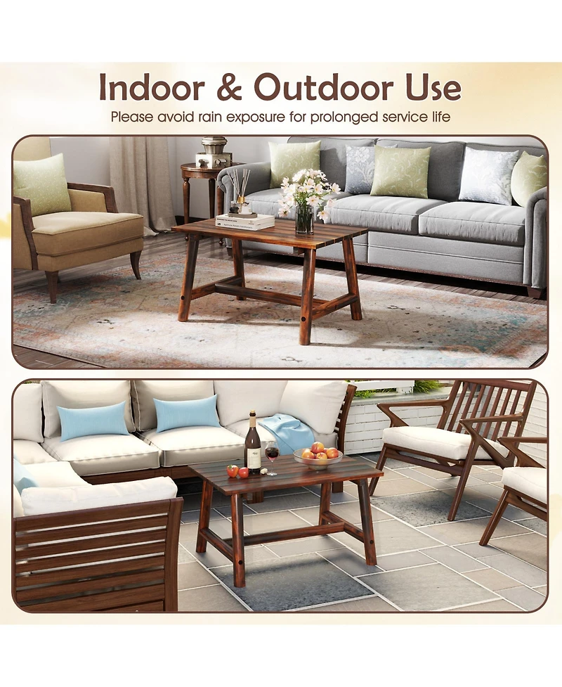 Slickblue Outdoor Table with Slatted Tabletop for Patio Garden Balcony