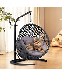 6thdruple Cat House Swing Bed, Indoor Egg Chair with Cushion, Rattan Look, for Small Pets
