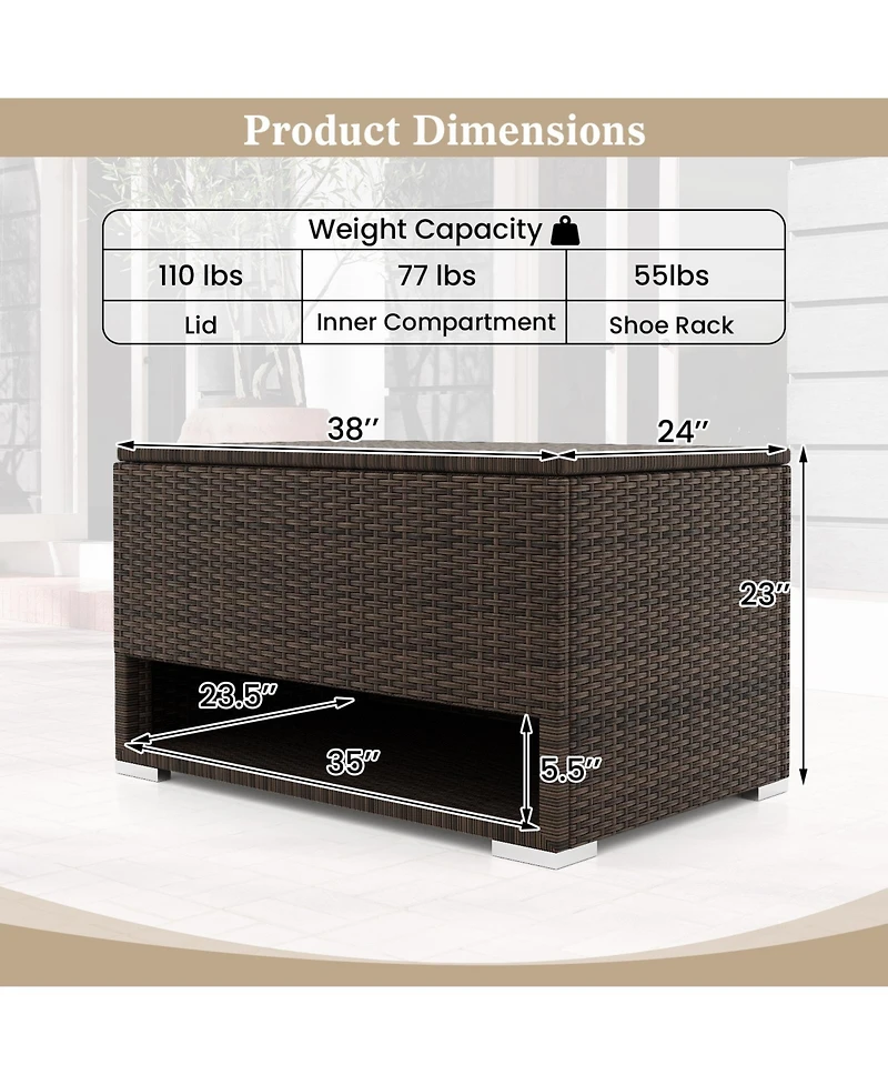 Gouun Pe Rattan Patio Storage Bin with Waterproof Liner and Shoe Rack