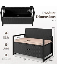 Gouun Wicker Loveseat Storage Bench with 40-Gallon Compartment and Cushion
