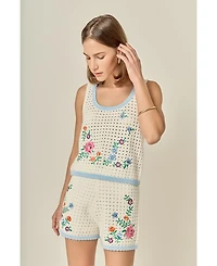 English Factory Women's Flower Embroidery Crochet Top