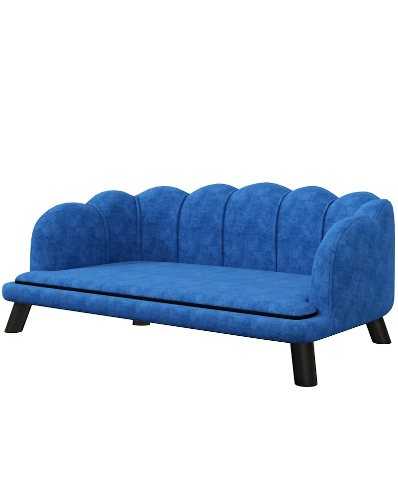 Aostirmotor Velvet Large Dog Couch Bed with Foam Cushion, Pearl Design, Soft Dog Sofa for Big and Medium Dogs, Dark Blue