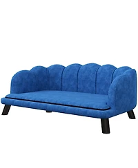 Aostirmotor Velvet Large Dog Couch Bed with Foam Cushion, Pearl Design, Soft Dog Sofa for Big and Medium Dogs, Dark Blue