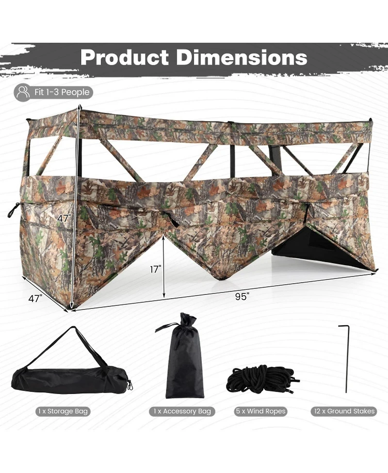 Gouun See-Through Pop-Up Hunting Blind with Dog Door for 1-3 People