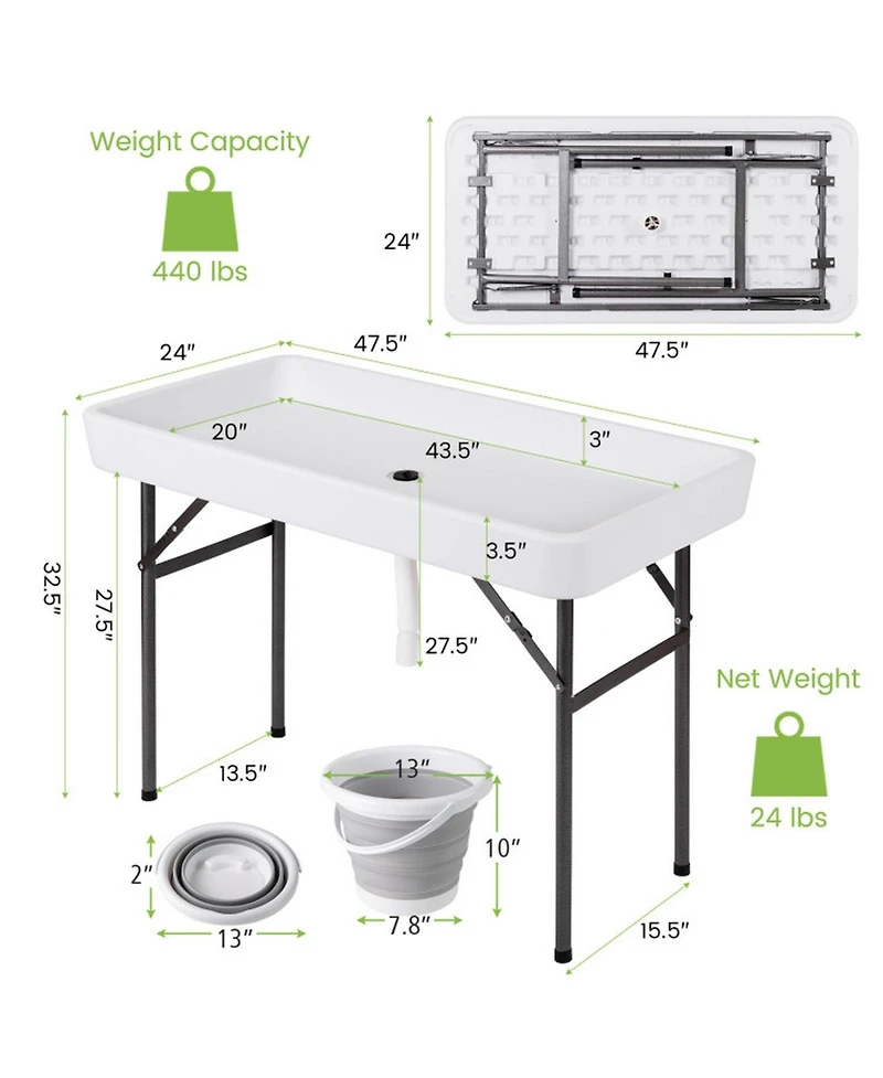 Gouun 4 Ft Folding Party Ice Cooler Table with Matching Skirt and Drain