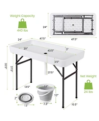 Gouun 4 Ft Folding Party Ice Cooler Table with Matching Skirt and Drain