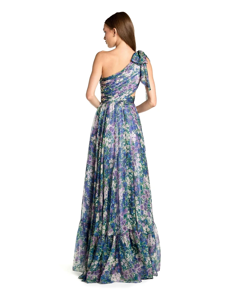 Mac Duggal Women's One Shoulder Floral Maxi Gown with Side Cutout