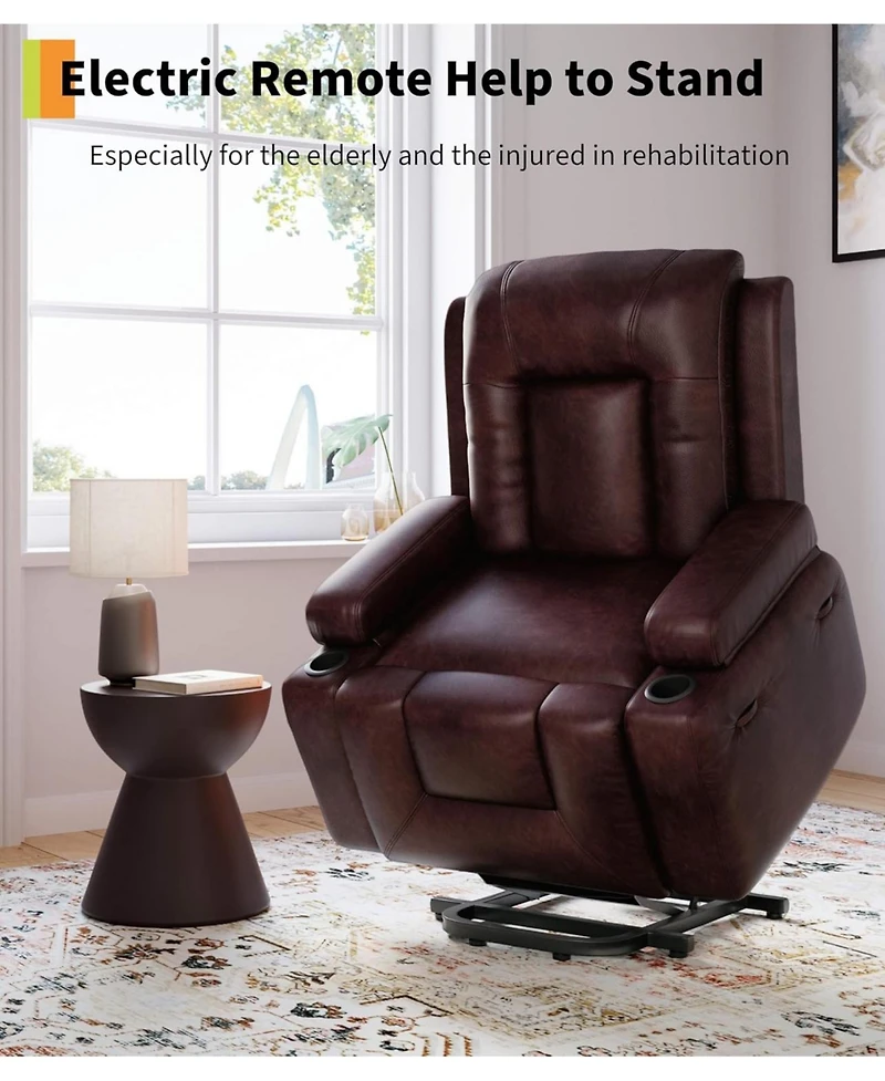 gaomon Power Lift Recliner Chair - Heat and Massage, Pu Leather Electric Lift Recliner for Elderly & Mobility Impaired, Adjustable Back and Legs